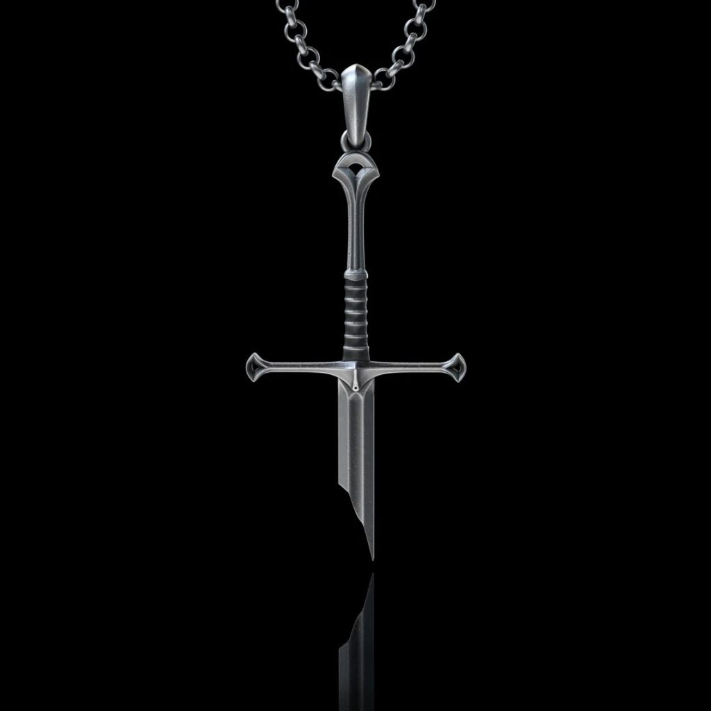 New Lord Necklace The Rings Power Flame of the West Silver Plated Broken Sword Pendant for 1 - Lord Of The Rings Store