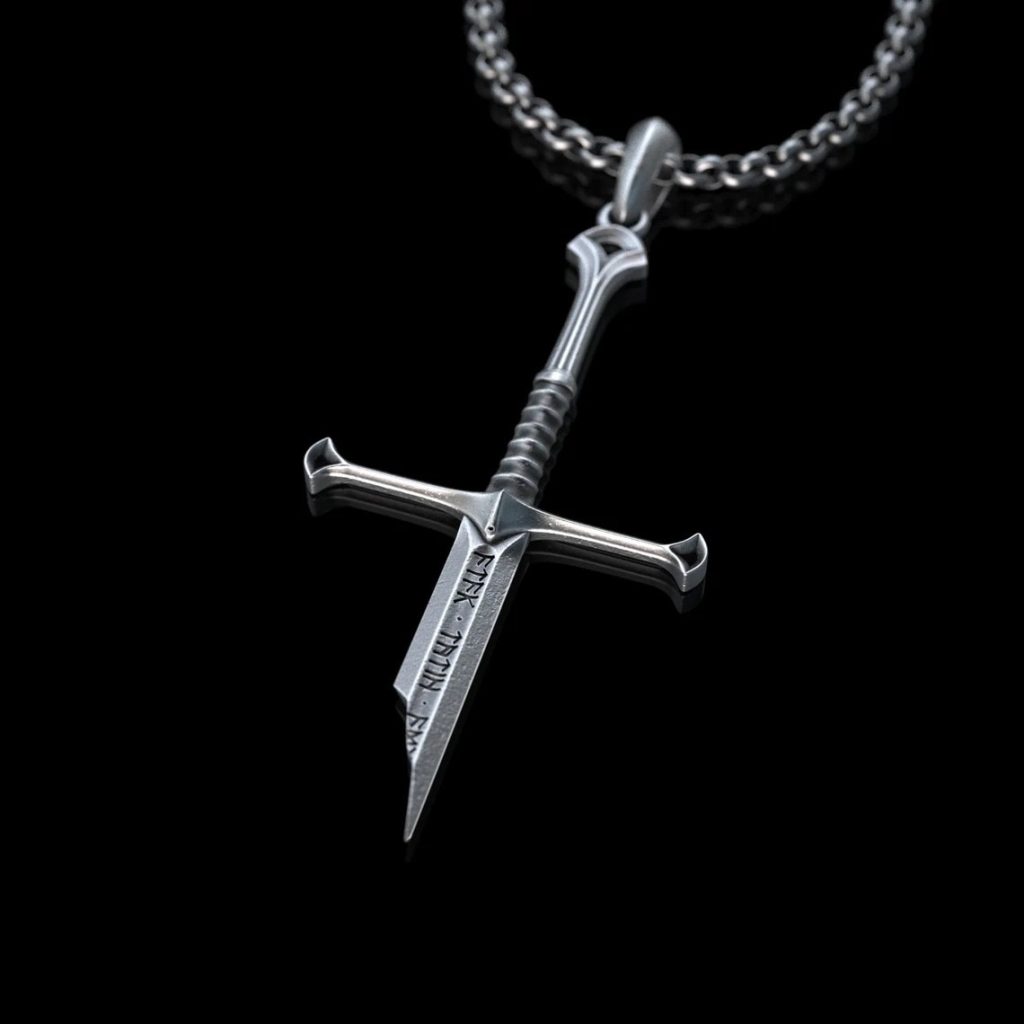 New Lord Necklace The Rings Power Flame of the West Silver Plated Broken Sword Pendant for 2 - Lord Of The Rings Store