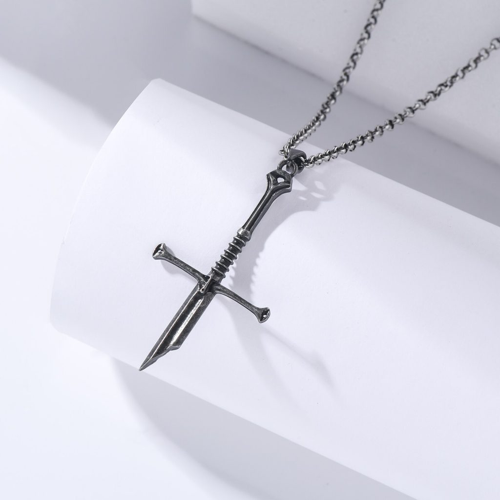 New the Lord Narsil Necklace The Rings Power Flame of the West Silver Plated Broken Sword 2 - Lord Of The Rings Store