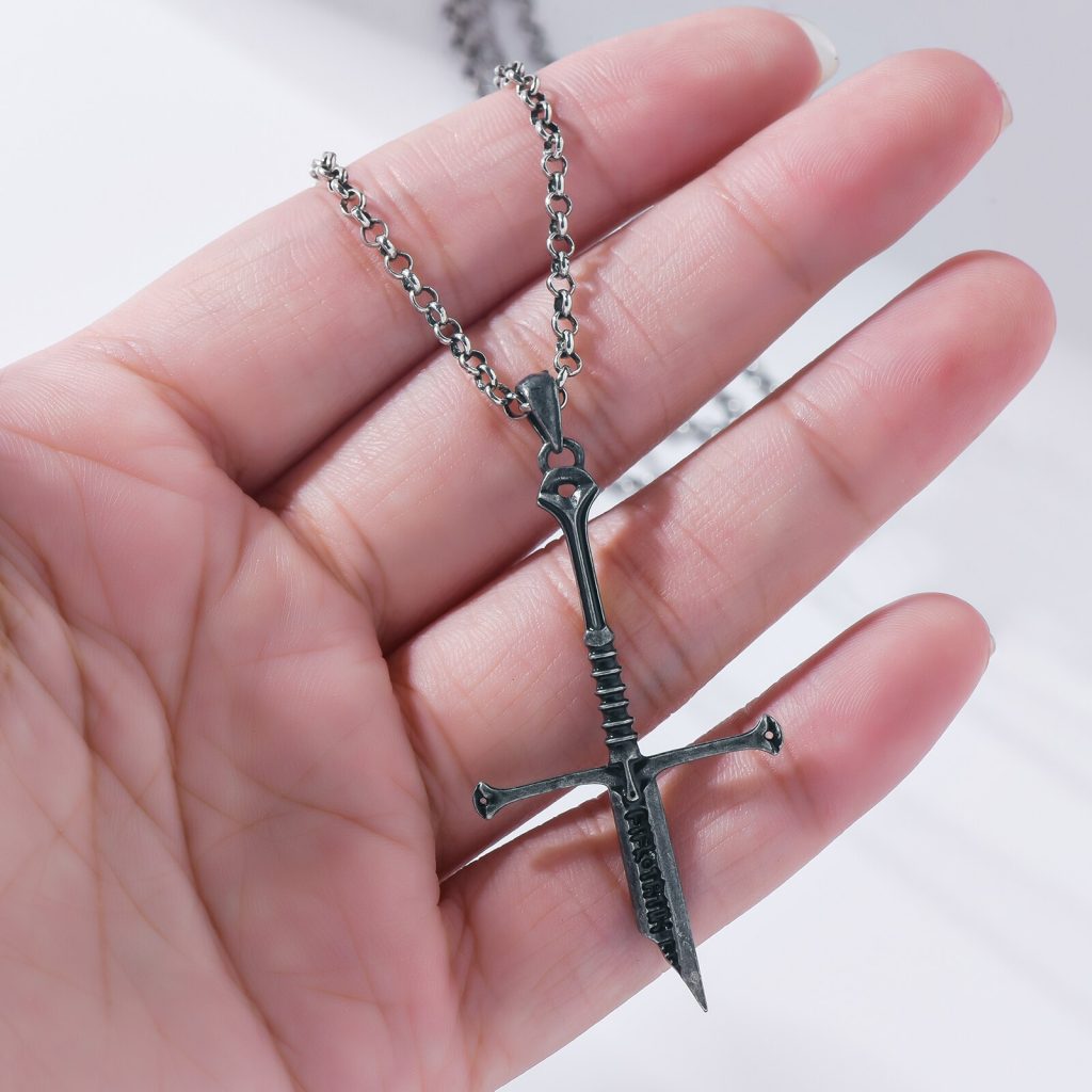 New the Lord Narsil Necklace The Rings Power Flame of the West Silver Plated Broken Sword 4 - Lord Of The Rings Store