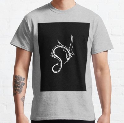 Curled Dragon - White On Black T-Shirt Official Lord Of The Rings Store
