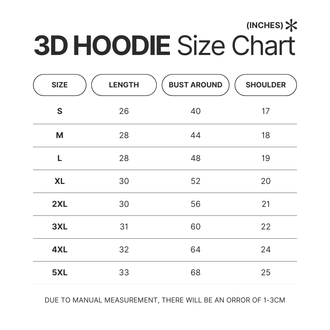 3D Hoodie Size Chart - Lord Of The Rings Store